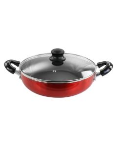 Better Chef 10 Inch Red Aluminum Deep Frying Pan with Glass Lid