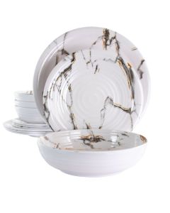 Elama Fine Sculpture 12 Piece Lightweight Melamine Dinnerware Set in White