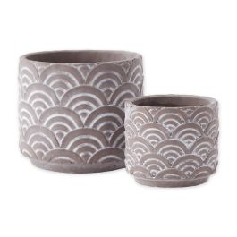 BLACK SCALLOPED CEMENT FLOWER POT SET/2